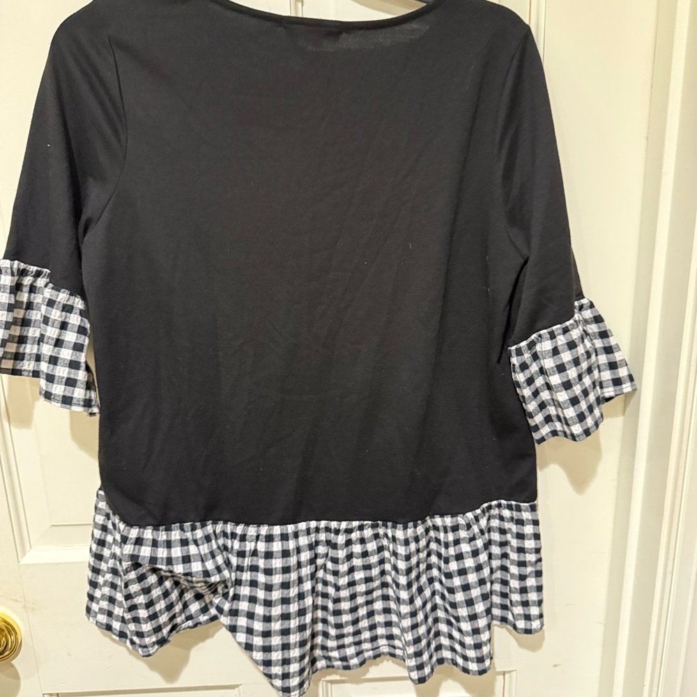 Pleione Black and White Gingham Blouse